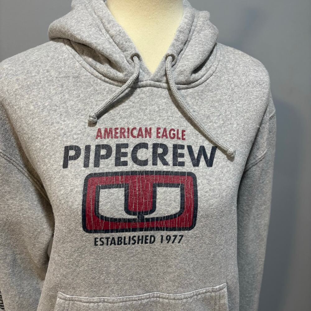 VTG American Eagle Pipecrew Hoodie Grey 90s Y2K Boxy Skate Surf Spellout,  XS